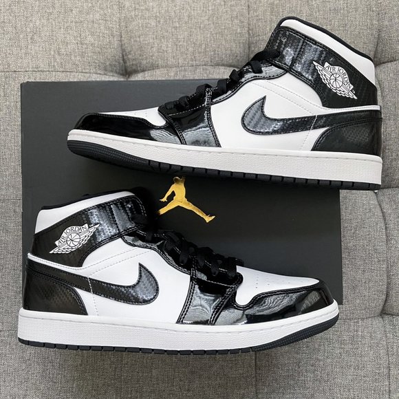 🤍🖤🐼 Air Jordan 1 retro Mid black white shoes - Picture 2 of 4